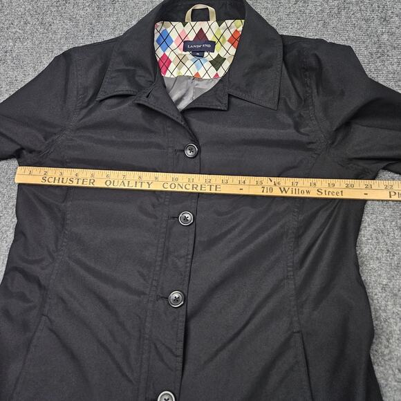 Lands End Trench Coat Women Medium 10-12 Black Button Up Weather Resistant Fall - Picture 4 of 8